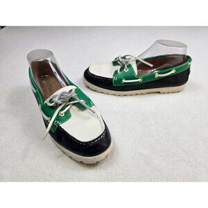 Talbots Womens Leather Boat Shoes Green/Navy/White Size 9M Slip-On Loafers